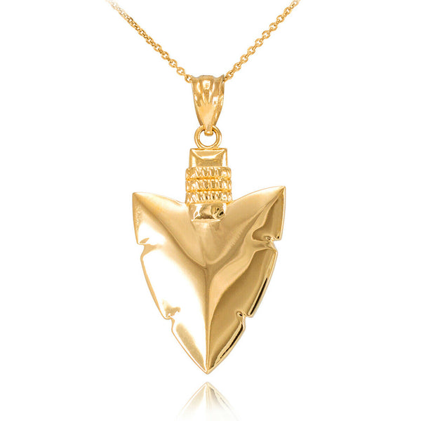 10k Yellow Gold Arrowhead Pendant Necklace Native Protection, Strength, Courage