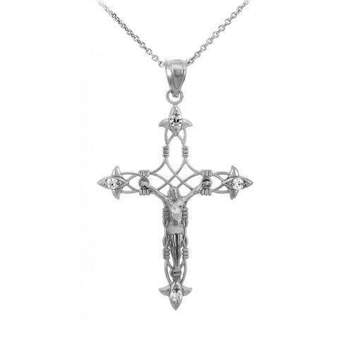 Sterling Silver The Fleur-de-Lis Crucifix - Lily of France Pendant Necklace