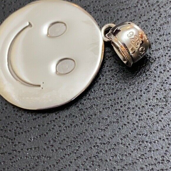 925 Sterling Silver Smiley Face Disc Charm Pendant Necklace