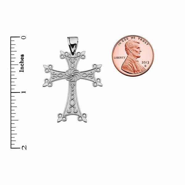 925 Sterling Silver Eternity "Khachkar" Armenian Cross Pendant Necklace Medium