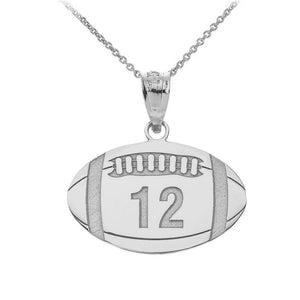 Personalized Engrave Name Number Sterling Silver Football Pendant Necklace