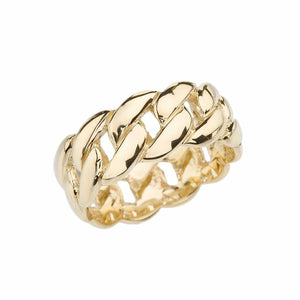 14k Yellow Gold 8 mm Cuban Link Band Unisex Ring