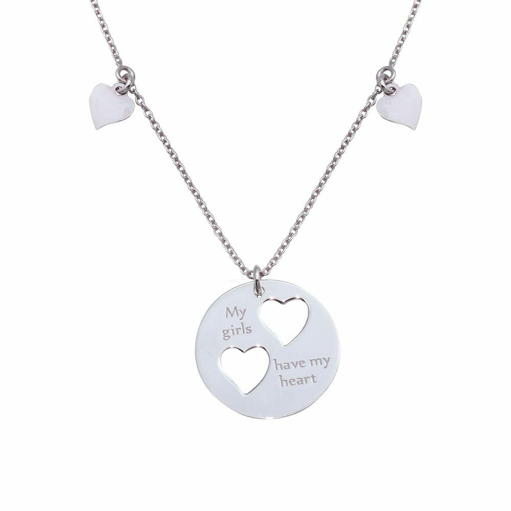NWT Sterling Silver 925 Flat Round Engraved "My girls have my heart" Necklace
