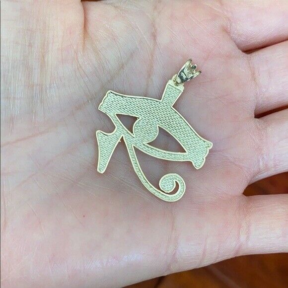 14k Yellow Gold Egyptian Protect Eye of Horus Turquoise Stone Pendant Necklace