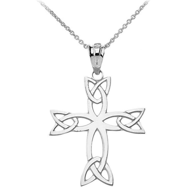 .925 Sterling Silver Celtic Trinity Cross Pendant Necklace