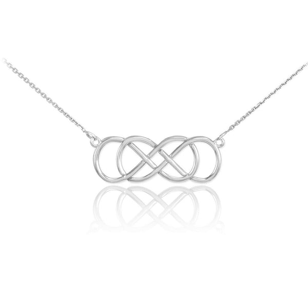 14K Solid White Gold Double Knot Infinity Forever Love Pendant Necklace