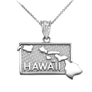.925 Sterling Silver Hawaii State Map Pendant Necklace