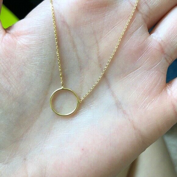 14K Solid Rose Gold Mini Wire Open Circle Necklace - Minimalist Adjustable