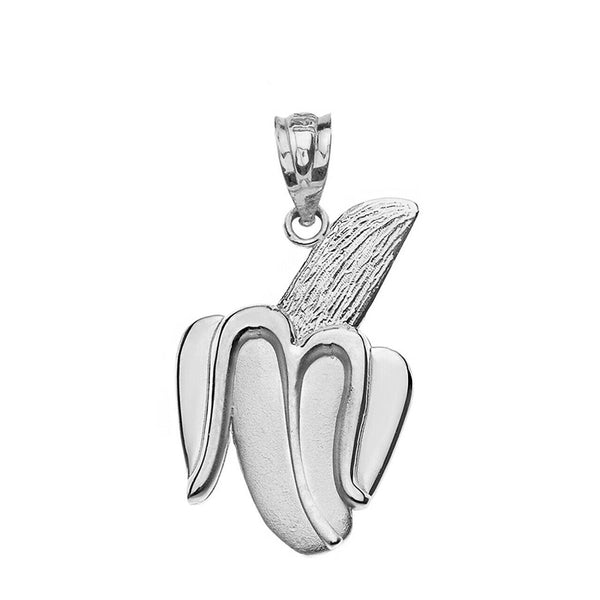10k Solid Gold Peeled Banana Pendant Necklace Yellow White Rose