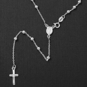 NWT Sterling Silver 925 High Polised Beaded 3MM Rosary Cross Necklace 20" 24"