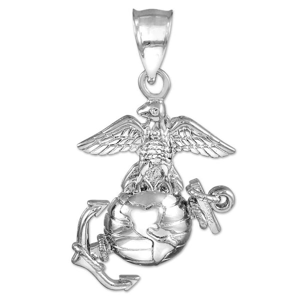 925 Sterling Silver US Marine Corps Large Pendant Necklace 16" 18" 20" 22"