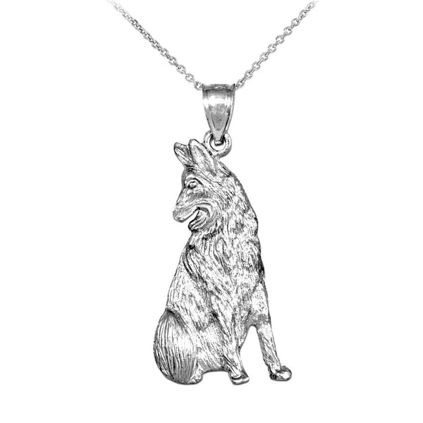 10K Solid Gold German Shepherd Dog Pendant Necklace Yellow, Rose, White
