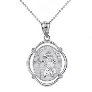 925 Sterling Silver Saint Christopher Protect Us Coin Pendant Necklace Made USA