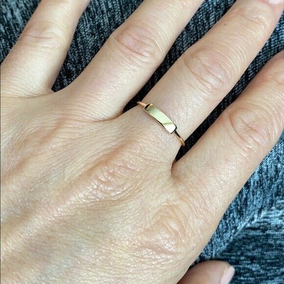 14K Solid Gold Mini ID Bar Plate Ring - Size 6, 7, 8 Minimalist - Yellow