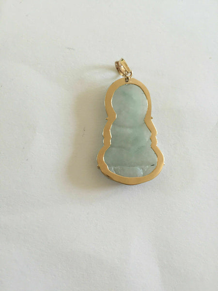 18K Solid Gold Female Buddha Quan/Kwan Yin Natural Jade Pendant Charm Carved