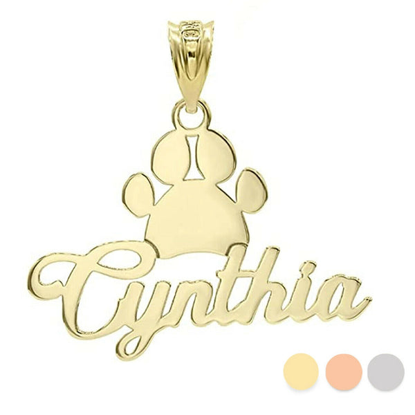 Personalized Engrave Name 10k 14k Solid Gold Dog Paw Print Pendant Necklace