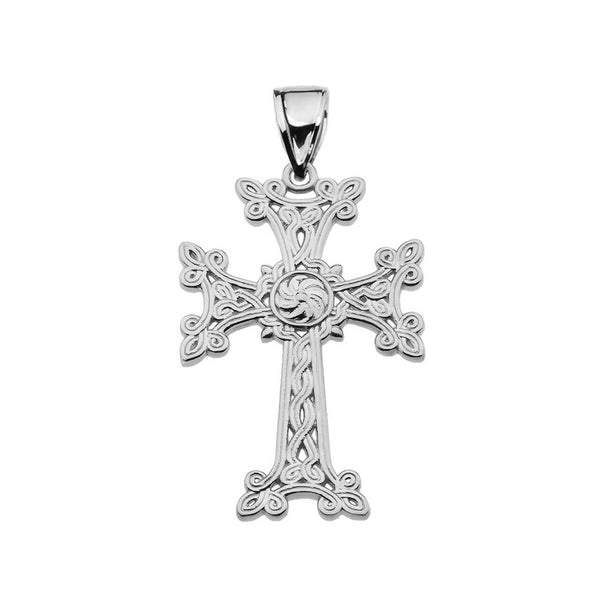 925 Sterling Silver Eternity "Khachkar" Armenian Cross Pendant Necklace Small