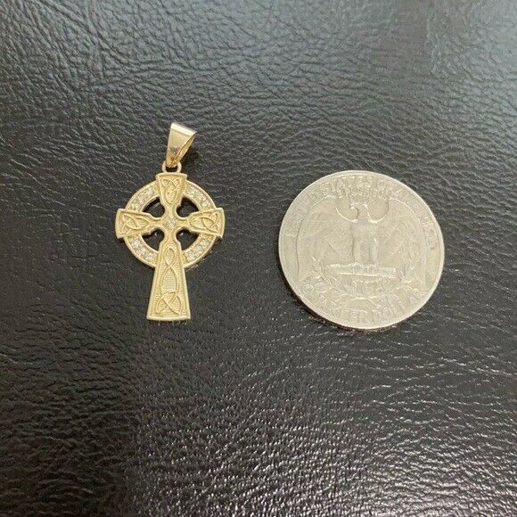 Solid 10k Rose Gold Diamond Trinity Knot Celtic Cross Pendant Necklace