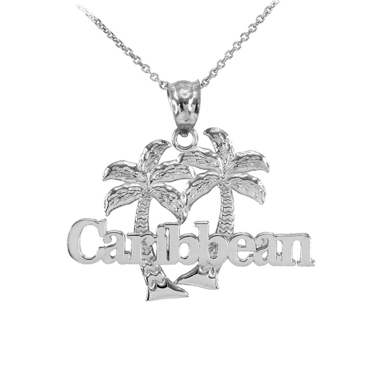 925 Sterling Silver Caribbean Palm Tree Pendant Necklace