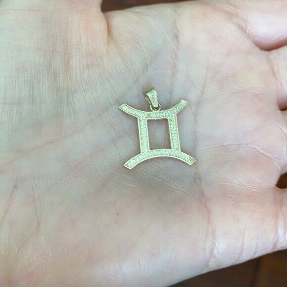 14k Solid Yellow Gold Gemini June Zodiac Sign Horoscope Pendant Necklace