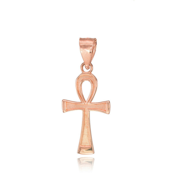 14k Solid Rose Gold Ankh Cross Charm Pendant Necklace