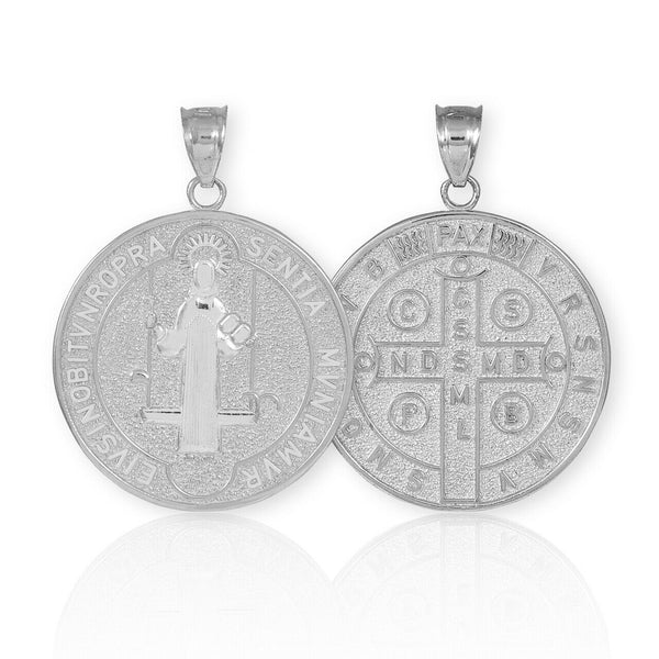 925 Sterling Silver St. Benedict Coin Medallion Pendant Necklace Double Sided M