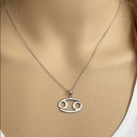 925 Sterling Silver Cancer July Zodiac Sign Horoscope Pendant Necklace