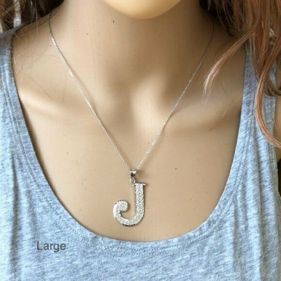 925 Sterling Silver Initial Letter S Pendant Necklace - Large, Medium, Small D/C