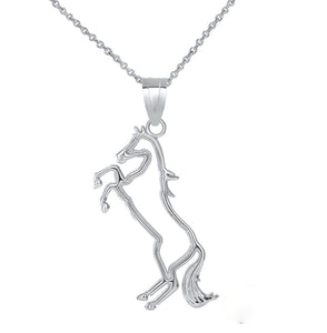 Sterling Silver Stallion Horse Outlined Openwork Pendant Necklace Jumping
