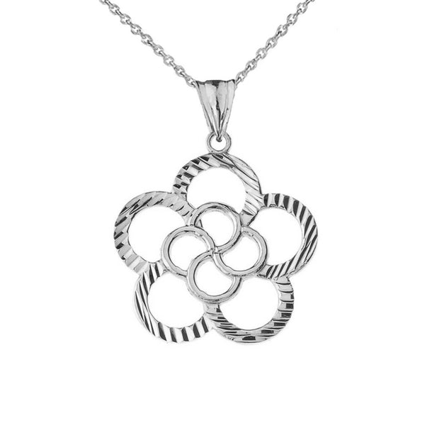 Solid Gold Designer Sparkle Cut Flower Player Pendant Necklace Yellow Rose White