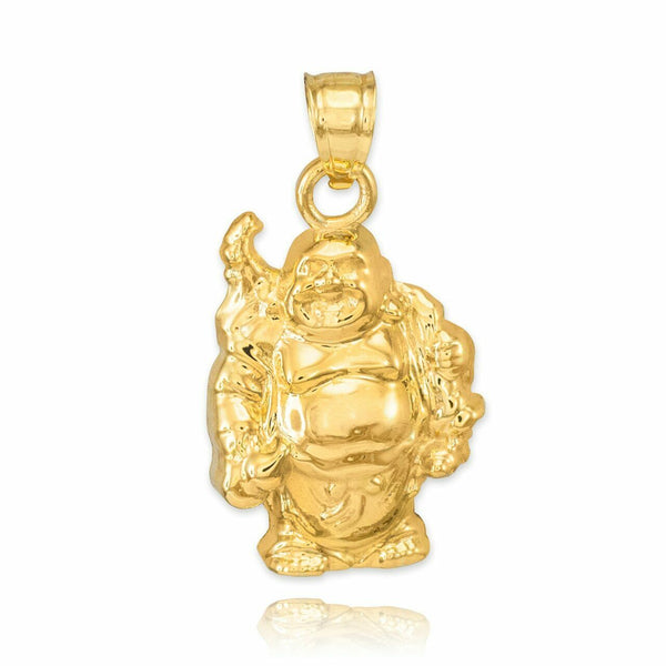 14k Yellow Gold Happy Laughing Buddha Pendant Necklace