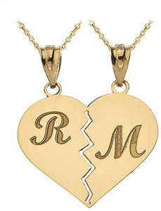 Personalized Initial 10k 14k Solid Gold Breakable Broken Heart Pendant Necklace