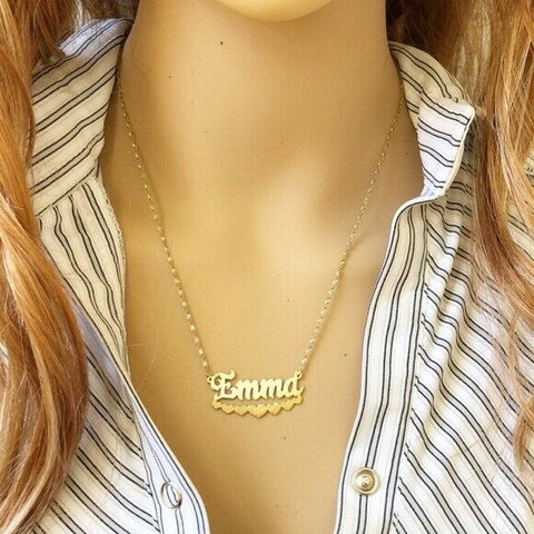 NWT Personalized Gold over Sterling Silver Name Plate Heart Necklace - Emma 18”