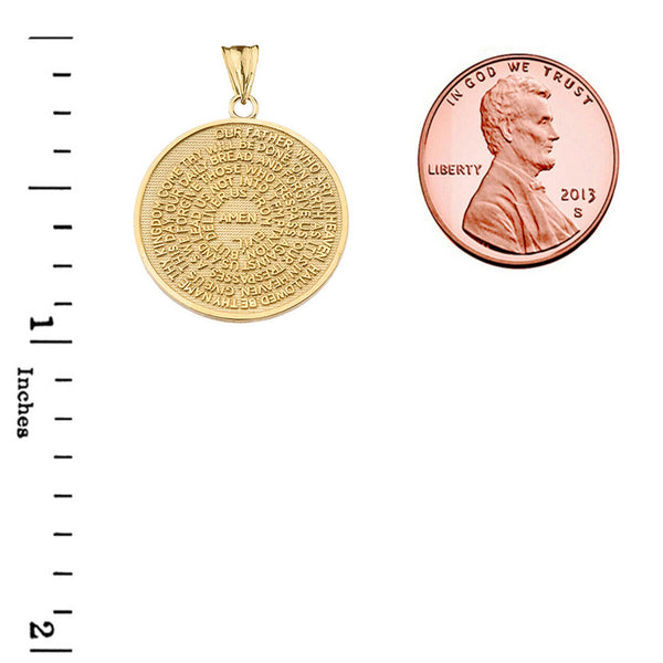 14k Solid Yellow Gold The Lord's Prayer Medallion Pendant Necklace