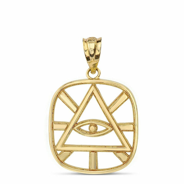 14k Yellow Gold Eye of Providence All Seeing Eye of God Pyramid Pendant Necklace