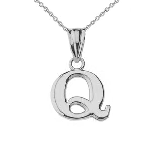 925 Sterling Silver Mini Small Initial Letter Q Pendant Necklace 16" 18" 20" 22"