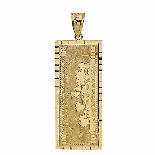 14k Yellow Gold Benjamin Franklin US Hundred Dollar Bill Small Pendant