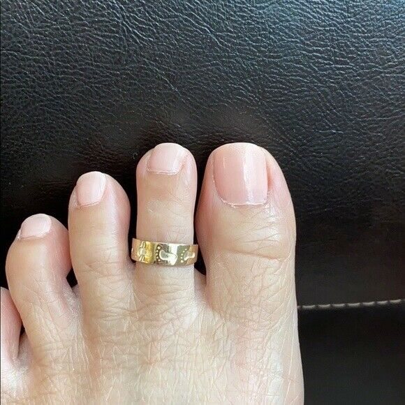 10k Solid Gold Bold Footprint Toe Ring - Yellow, White Gold Adjustable Knuckle