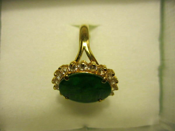 14K Solid Yellow Gold NEW Oval Green Jade Women Ring size 6.5