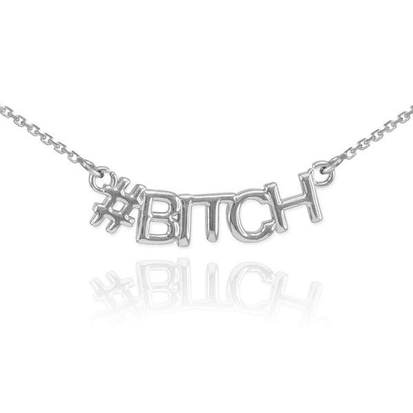 925 Sterling Silver Cut out #BITCH Hashtag Necklace 16", 18", 20", 22"