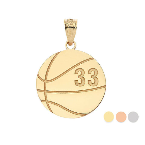 Personalized Engrave Name Number 10k 14k Solid Gold Basketball Pendant Necklace