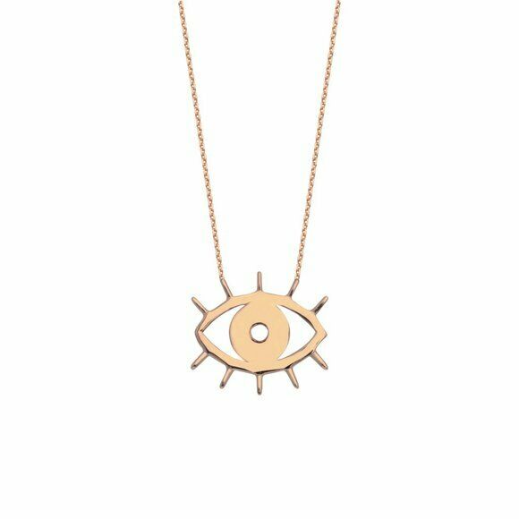 14K Solid Rose Gold Cut Out Evil Eye Necklace 16"-18" Adjustable