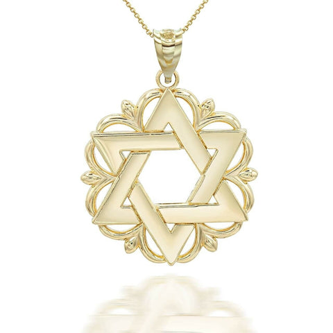 14K Solid Gold Star Of David Pendant Necklace - Yellow, Rose, or White