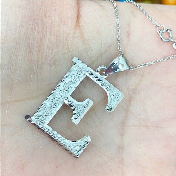 925 Sterling Silver Initial Letter E Pendant Necklace - Large, Medium, Small DC