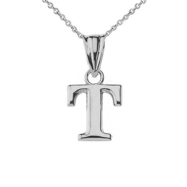 925 Sterling Silver Mini Small Initial Letter T Pendant Necklace 16" 18" 20" 22"