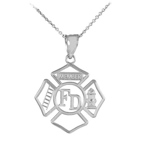 925 Sterling Silver Fire Department Firefighter Member Badge Pendant Necklace