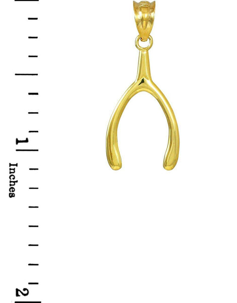10k Solid Yellow Gold Polished Wishbone Pendant Necklace