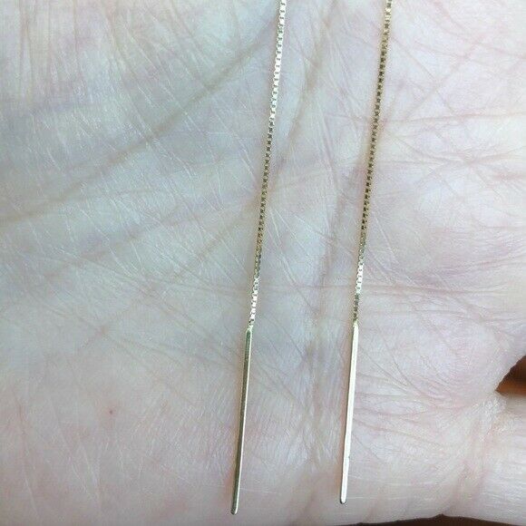 14K Solid Rose Gold Disc Disk Thin Box Chain Threader Earrings