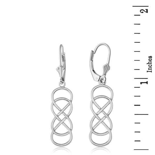 14k Solid White Gold Double Infinity Leverback Earrings Set