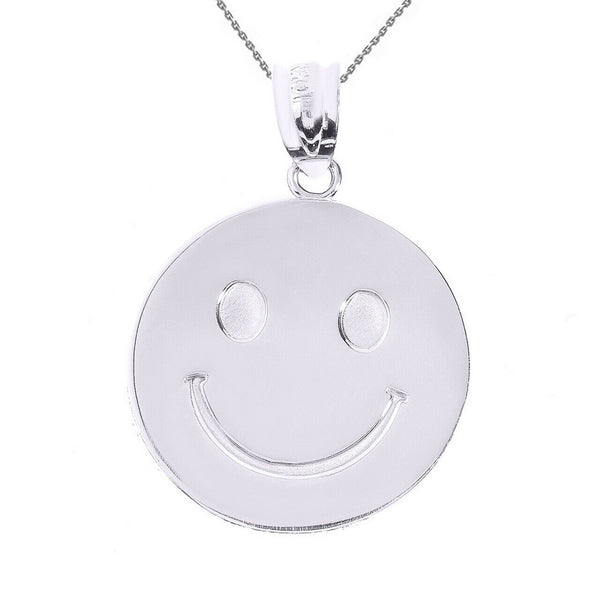 925 Sterling Silver Smiley Face Disc Charm Pendant Necklace